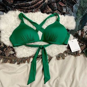 Gibson Latimer Green Cross Tie Bathing Suit Top